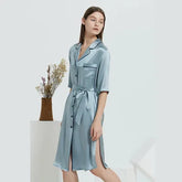 Heavy Mulberry Silk Pajamas – Elegant Cheongsam Nightdress & Long Robe